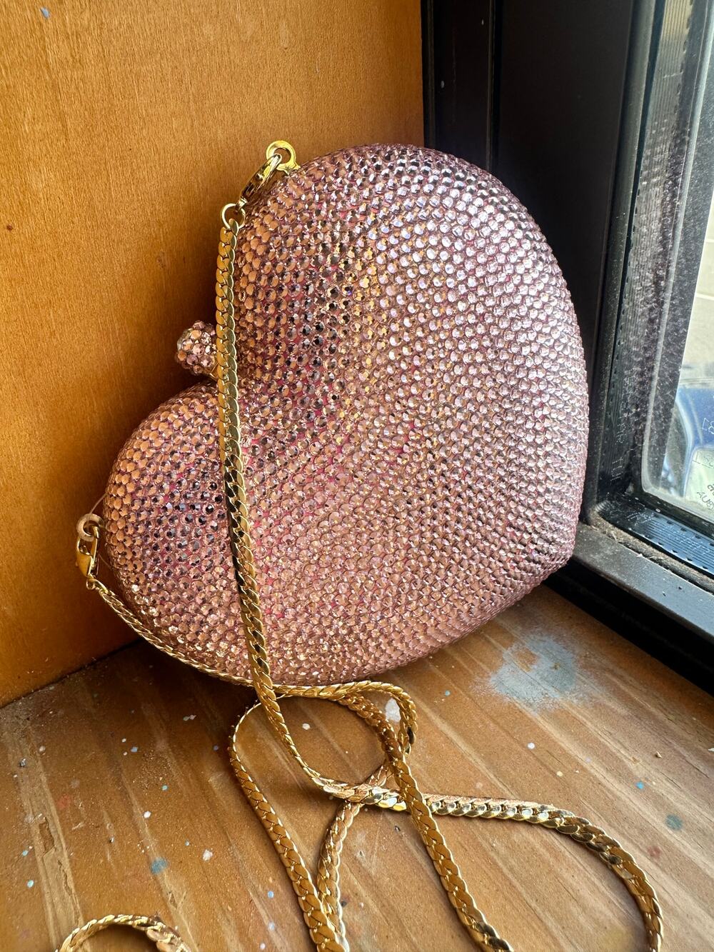 AQS by AquaSwiss Pink Jeweled Heart Clutch Shaped Crystal Clutch Purse NEW